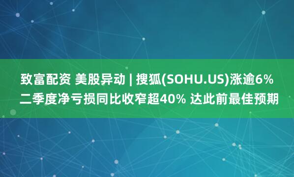 致富配资 美股异动 | 搜狐(SOHU.US)涨逾6% 二季度净亏损同比收窄超40% 达此前最佳预期